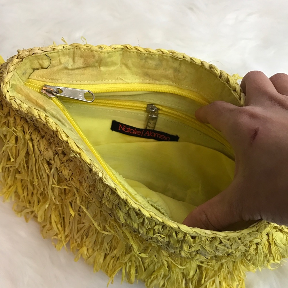 NWOT Natalie Alamein Yellow Rafia Clutch - Picture 2 of 4
